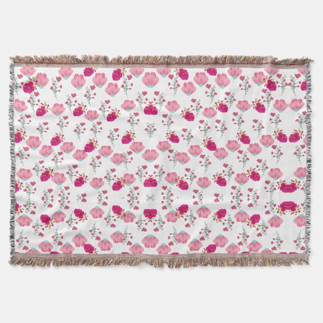 Chic pink and red Floral print seamless pattern Throw Blanket (Front)