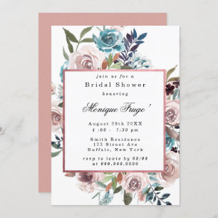 Chic Pink and Teal Peony Bridal Shower  Invitation