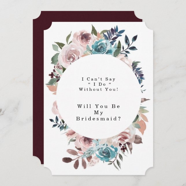 Chic Pink and Teal Peony Will You Be My Bridesmaid Invitation (Front/Back)