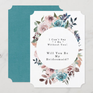 Chic Pink and Teal Peony Will You Be My Bridesmaid Invitation