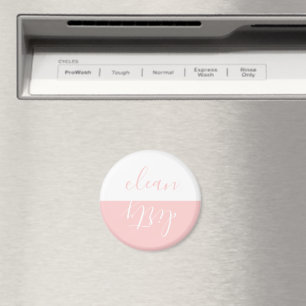 Chic Pink and White Clean Dirty Dishwasher Magnet