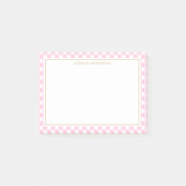 Chic Pink And White Gingham Pattern Post-it Notes (Front)