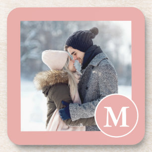 Chic Pink and White Monogram Photo Coaster