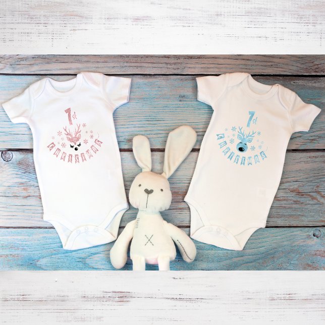 Chic Pink and White Reindeer First Christmas Baby  Bodysuit (Creator Uploaded)