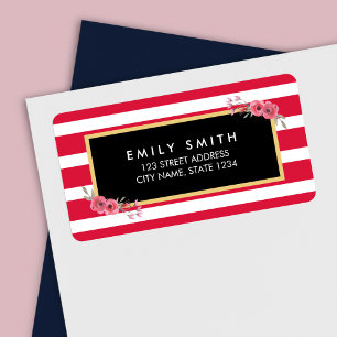 Chic Pink and White Stripes with Watercolor Floral Label