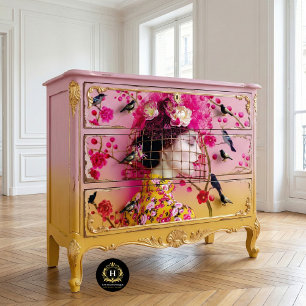 Chic Pink and Yellow Floral Birdcage Hat Decoupage Tissue Paper
