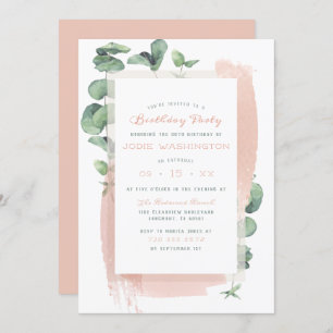 Chic Pink Aquarelle Brush Floral Birthday Party Invitation