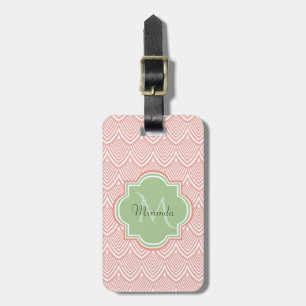 Chic Pink Arched Scallops Soft Green Monogram Name Luggage Tag