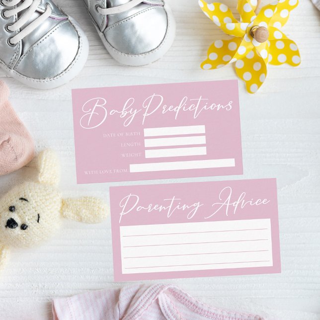 Chic Pink Baby Shower Predictions Advice Enclosure Card (Creator Uploaded)