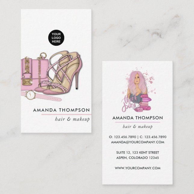 Chic Pink Beauty Fashion Business Card (Front/Back)
