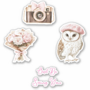 Chic Pink Beret Brown White Owl Be Seeing You
