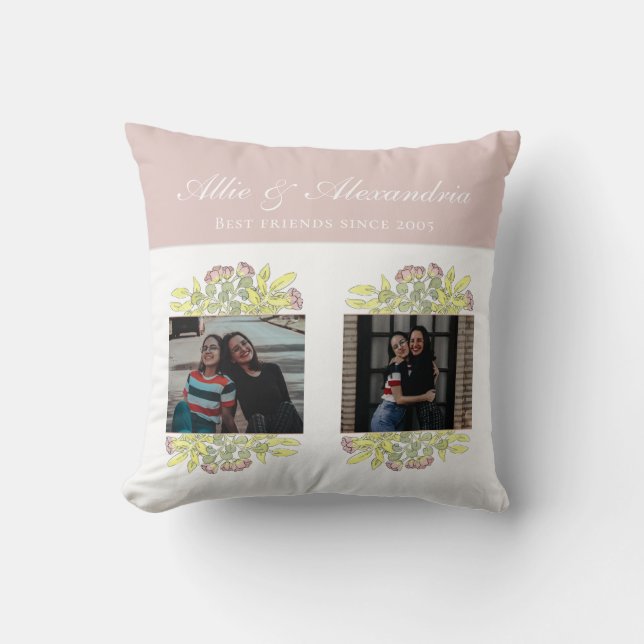 Chic Pink Best Friends Floral BFF Photo Collage Cushion (Front)
