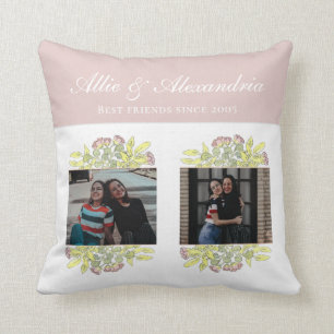 Chic Pink Best Friends Floral BFF Photo Collage Cushion