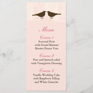 Chic pink bird cage, love birds Menu Cards