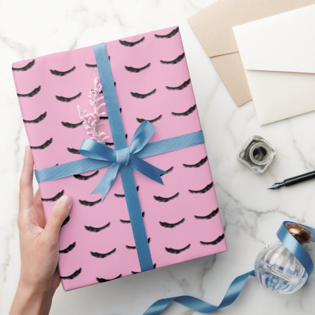 Chic Pink Black Eyelashes Glam Wrapping Paper (Gifting)