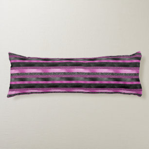 Chic Pink Black Glitter Stripe Glam Personalised Body Cushion