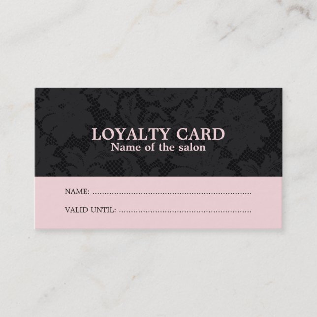 Chic Pink Black Lace Hair Salon Loyalty Card (Front)