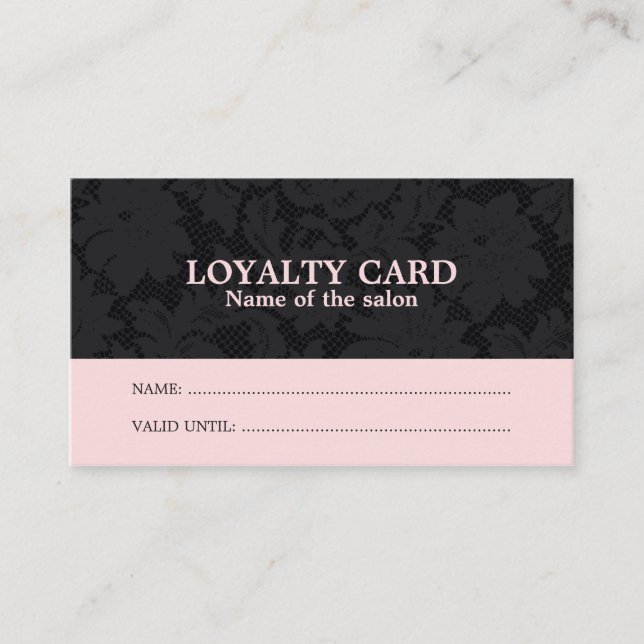 Chic Pink Black Lace Hair Salon Loyalty Card (Front)