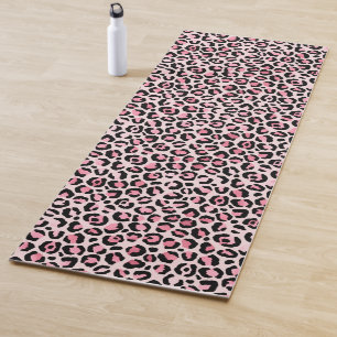 Chic pink black leopard pattern yoga mat
