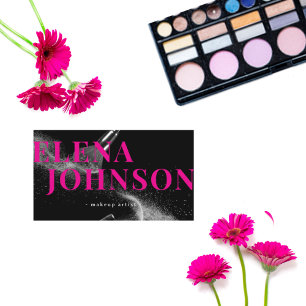 Chic Pink Black Makeup Artist QR Code Business Card