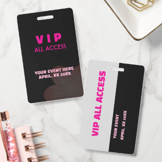 Chic Pink Black Minimalist Custom Event VIP Access ID Badge