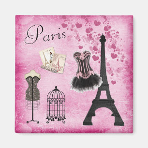 Chic Pink Black Paris Fashion Eiffel Tower Magnet
