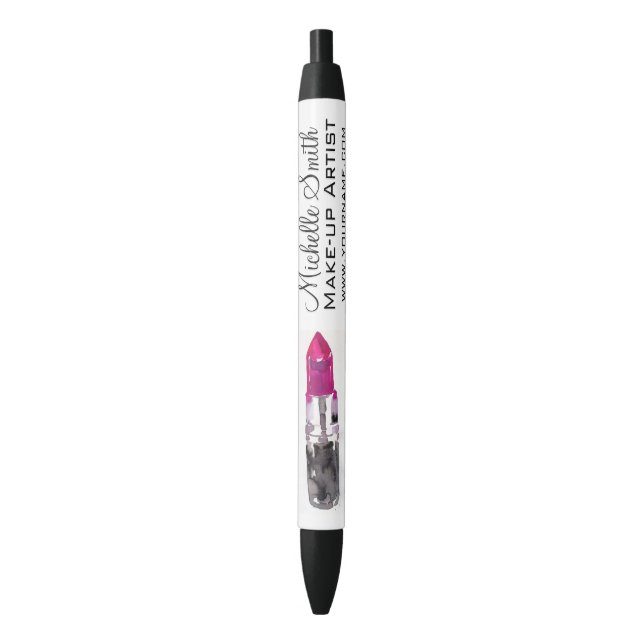 Chic pink black silver watercolor lipstick Makeup  Ink Pen (Front Vertical)