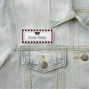Chic Pink Black Striped Scalloped Edges Boutique Name Tag