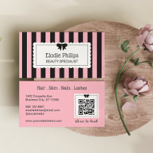 Chic Pink Black Stripes Scalloped Edges & Bow