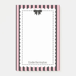 Chic Pink Black Stripes Scalloped Edges & Bow Post-it Notes