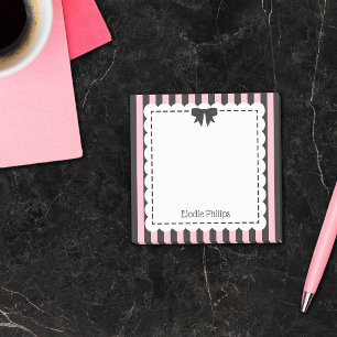 Chic Pink Black Stripes Scalloped Edges & Bow Post-it Notes