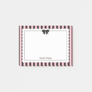 Chic Pink Black Stripes Scalloped Edges & Bow Post-it Notes