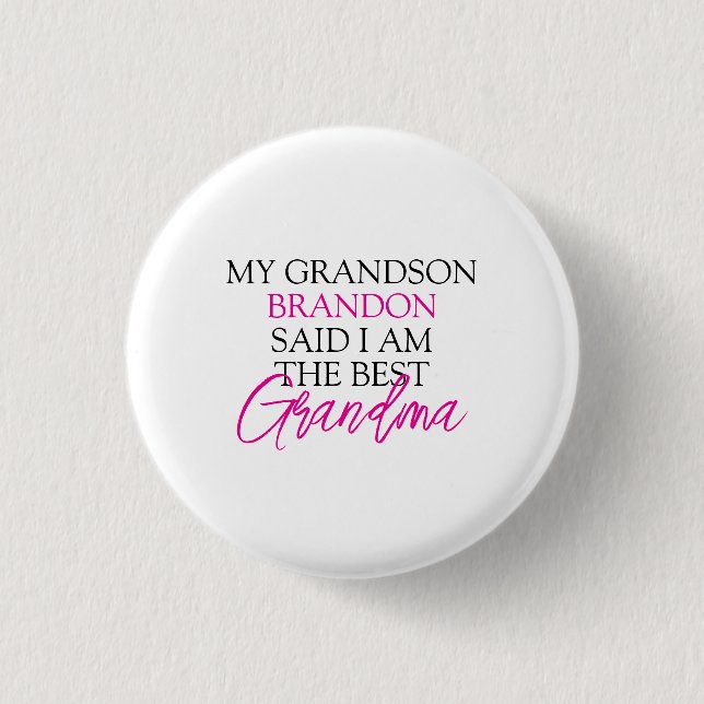 Chic Pink & Black Text Grandchildren Funny Grandma 3 Cm Round Badge (Front)