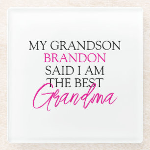 Chic Pink & Black Text Grandchildren Funny Grandma Glass Coaster