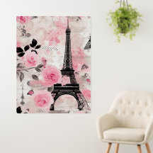 Chic Pink Black & White Eiffel Tower Paris French