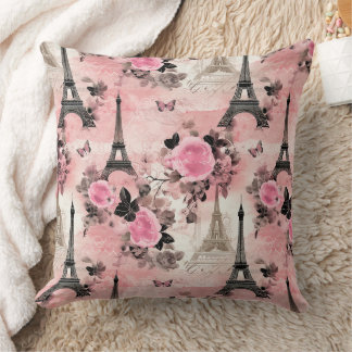 Chic Pink Black & White Eiffel Tower Paris French Cushion