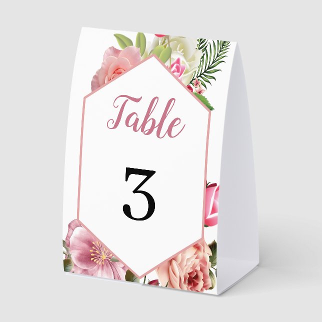 Chic Pink Blossom Hexagon Table Number (Front)