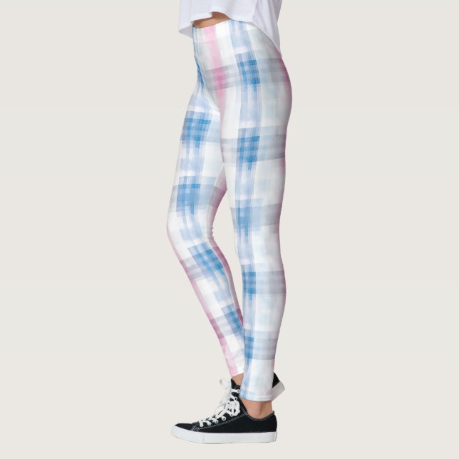 Chic Pink Blue Stripes Leggings (Left)