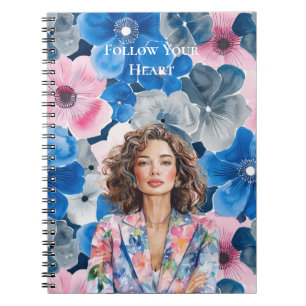 Chic Pink Blue Summer City Brown Hair Girl Notebook