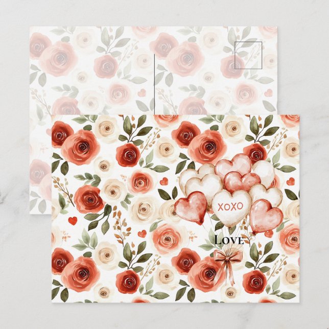 Chic Pink Blue Summer Floral Red Hair Girl Postcard (Front/Back)