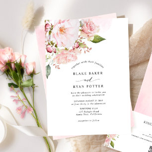 Chic Pink, Blush and Rose Gold Floral Wedding Invitation