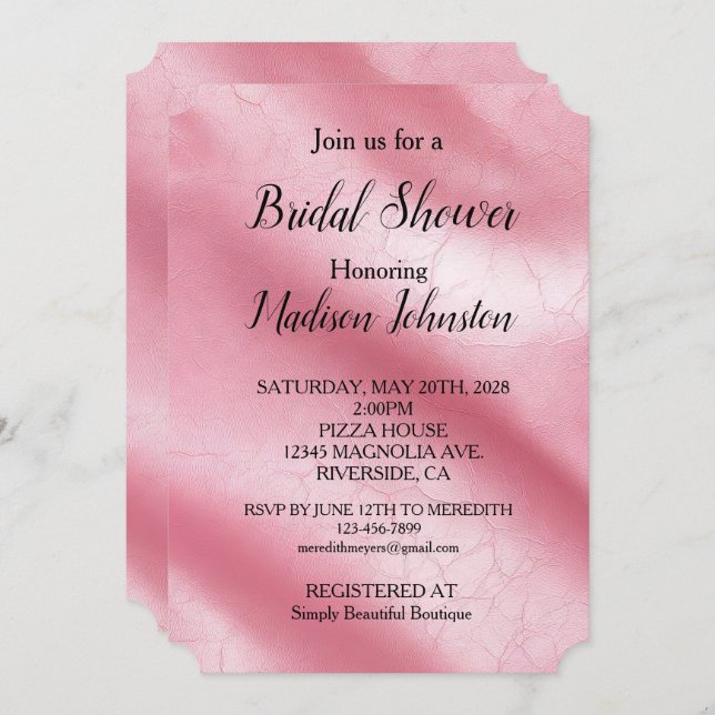 Chic Pink Blush Faux Leather Invitation (Front/Back)