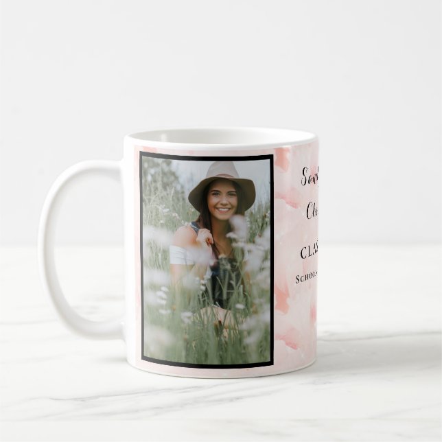 Chic Pink Blush Rose floral Minimalist Coffee Mug (Left)