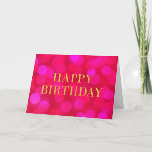 Chic Pink Bokeh Lights Faux Gold Happy Birthday Card