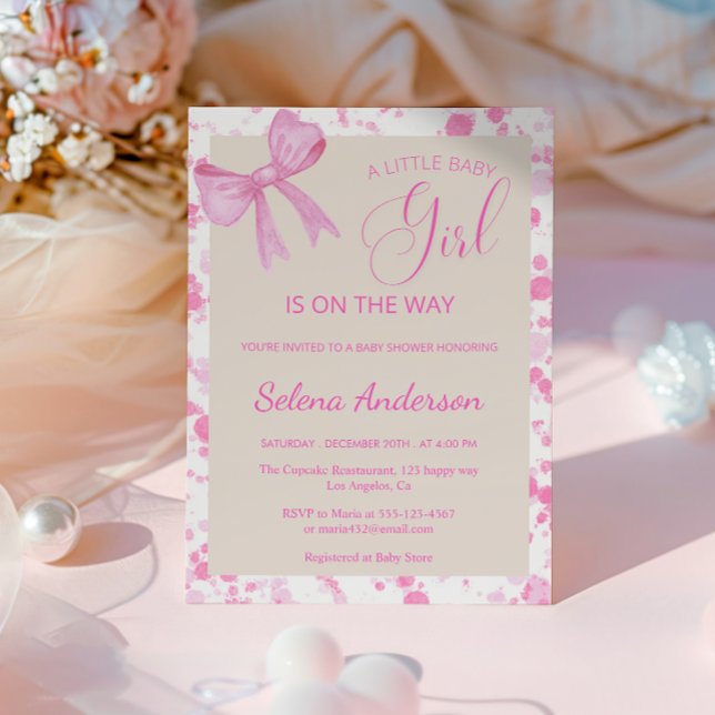 Chic Pink Bow Baby Girl Shower  Invitation (Creator Uploaded)