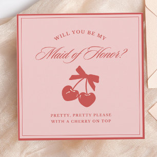 Chic Pink Bow & Cherry Maid of Honour Proposal Car Invitation
