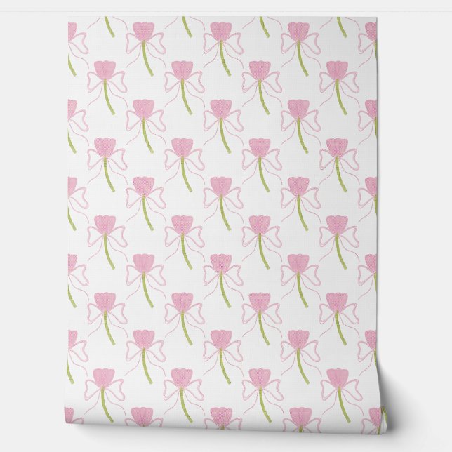 Chic Pink Bow & Flower Watercolor Pattern Wallpa Wallpaper (Unrolling)