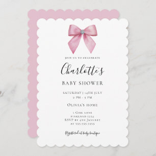 Chic Pink Bow Girl Baby Shower Invitation