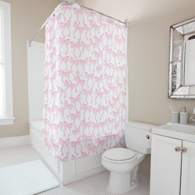 Chic Pink Bows Shower Curtain (In Situ)