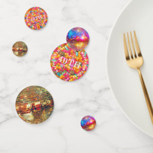 Chic Pink Bright Floral Gold Glitter Disco Ball Confetti